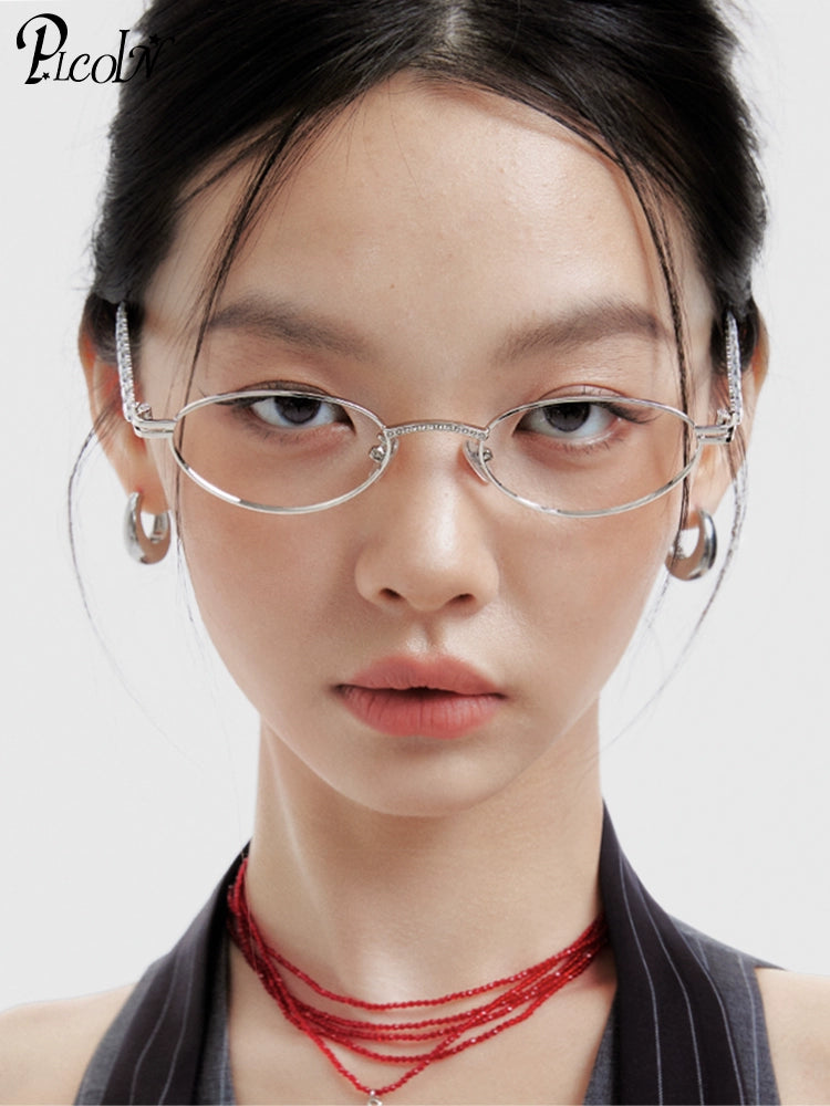 PLCOIN Silver GM Oval Metal Love Glasses Anti-Blue Light Myopia