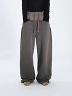FUZZYKON Loose Old Splicing Double Waist Sweatpants