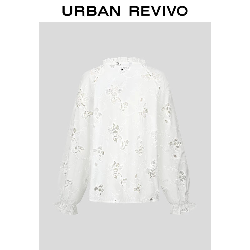 Urban Revivo Hollow Embroidery Tassel Blouse