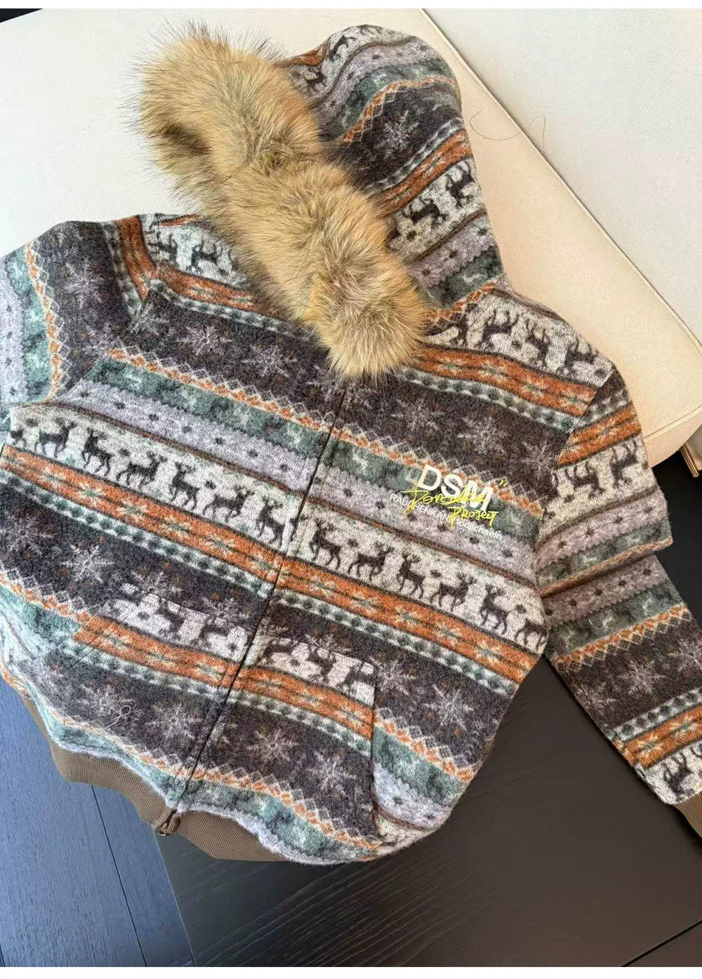 DONSMOKE Front Shoulder Fur Collar Thermal Casual Jacket