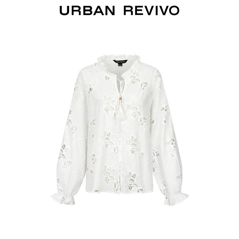 Urban Revivo Hollow Embroidery Tassel Blouse