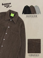 American Vertical Striped Textured Lapel Long-Sleeve Shirt