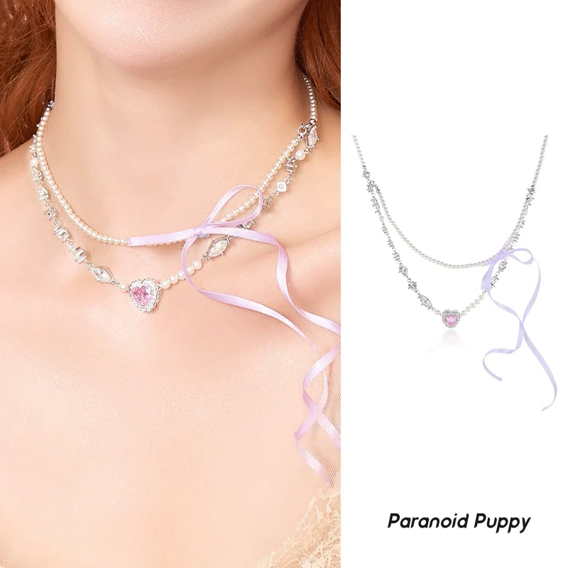 PP Streamer Bow Pearl Love Necklace