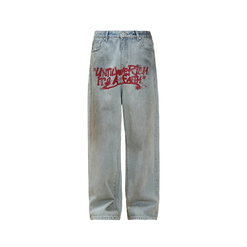 UNTILWERICH Do Old Graffiti Splash Ink Wash Straight Jeans