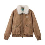 Mr. Jiangnan NewJNXS Retro PU Leather Jacket with Detachable Fur Collar