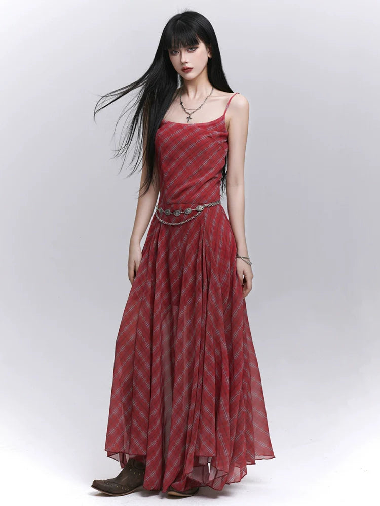 LADYGHOST Plaid Suspender Dress