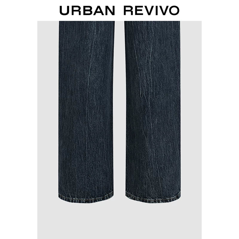Urban Revivo Washed Whiskers Ripped Wide Leg Jeans