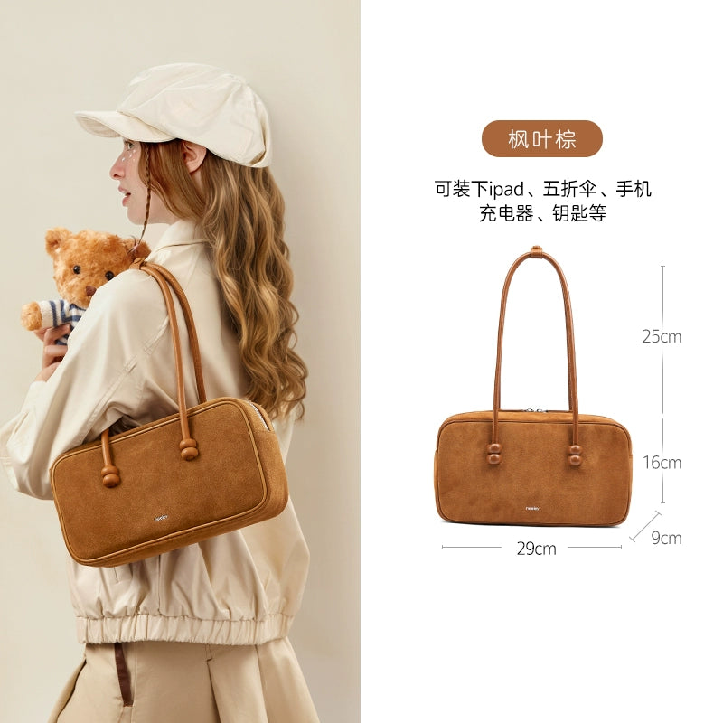 Neeley Suede Beaded Boston Shoulder Bag