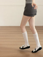 cantonstory Retro Gray High Waist Faux Two Piece Skirt Pants