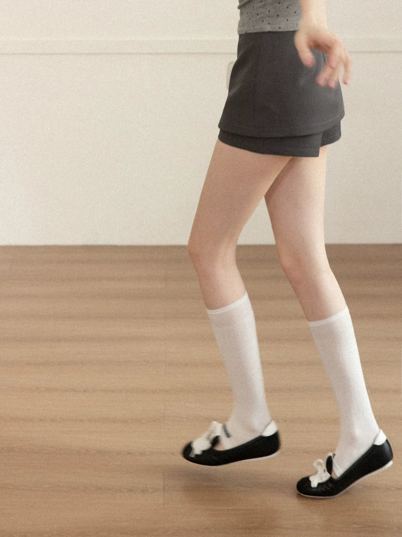 cantonstory Retro Gray High Waist Faux Two Piece Skirt Pants