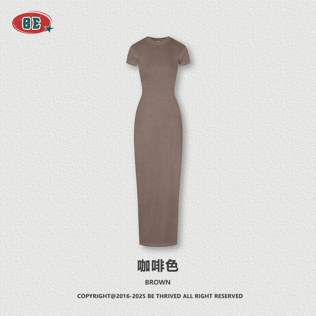 BE Women's SKIMS Style Summer Cotton Slim-fitting Slit Dress