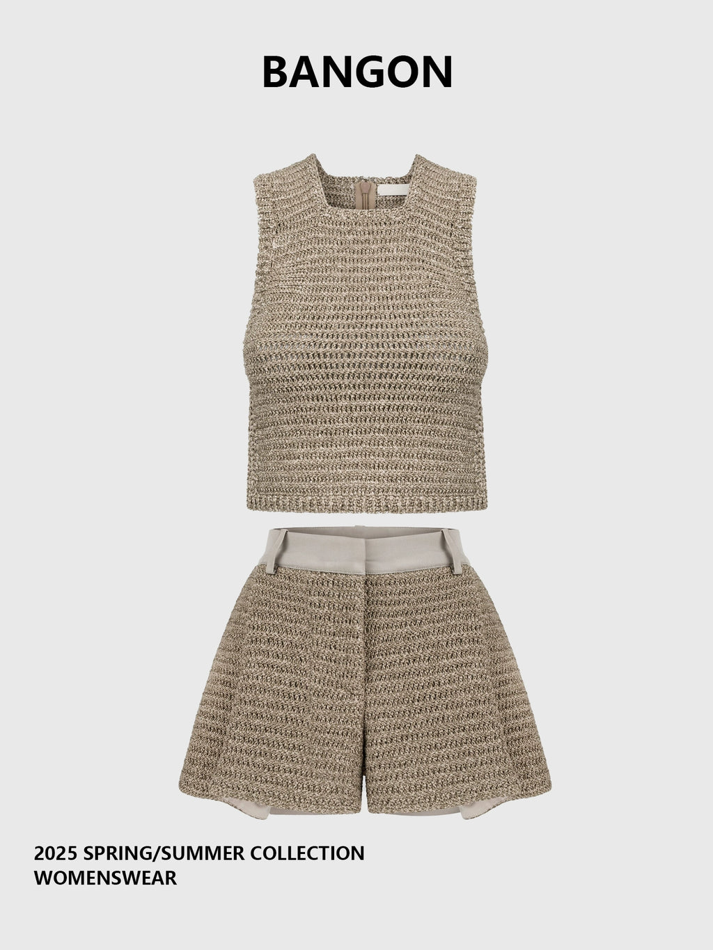 BANGON Knitted Vest High-Waist Sleeveless Two-Piece Set