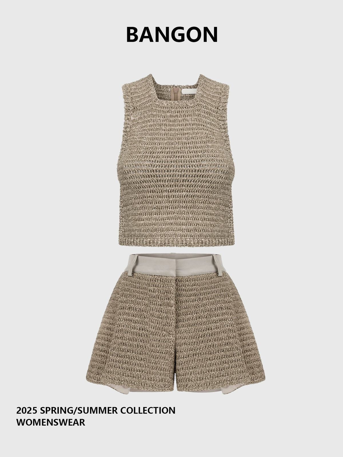 BANGON Knitted Vest High-Waist Sleeveless Two-Piece Set