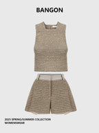 BANGON Knitted Vest High-Waist Sleeveless Two-Piece Set