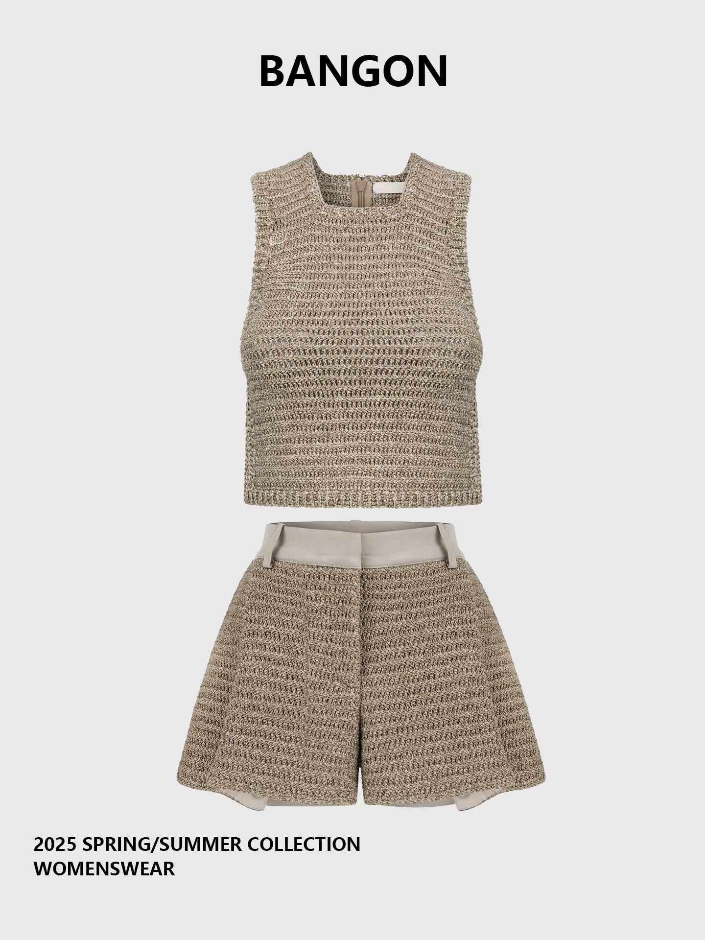 BANGON Knitted Vest High-Waist Sleeveless Two-Piece Set