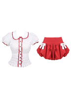 Limerance Tipsy Baileys Polka Dot Doll Shirt Top Red Bow Shorts Set