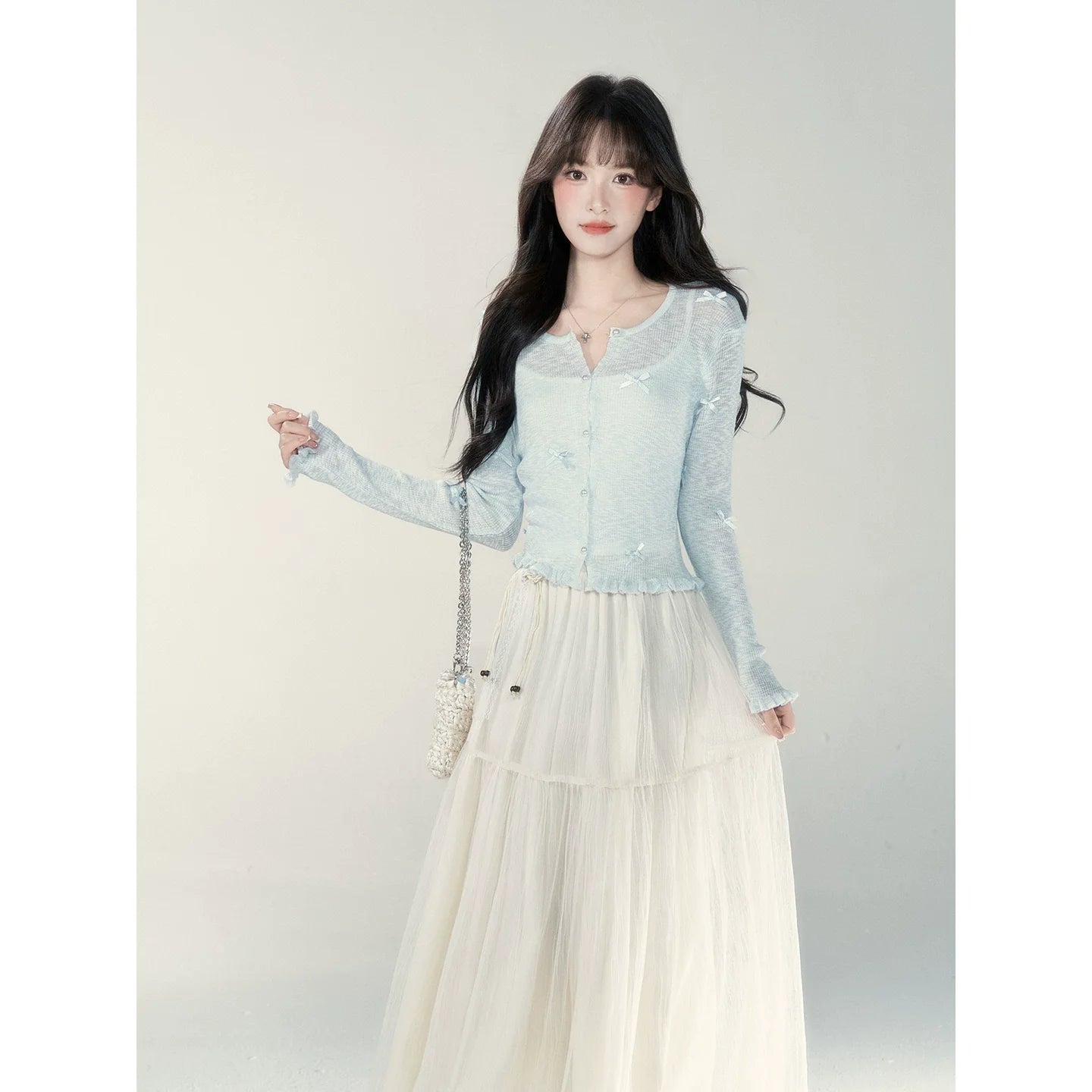 Wildberry Light Blue Gentle Wind Long Sleeve Knitted Shirt