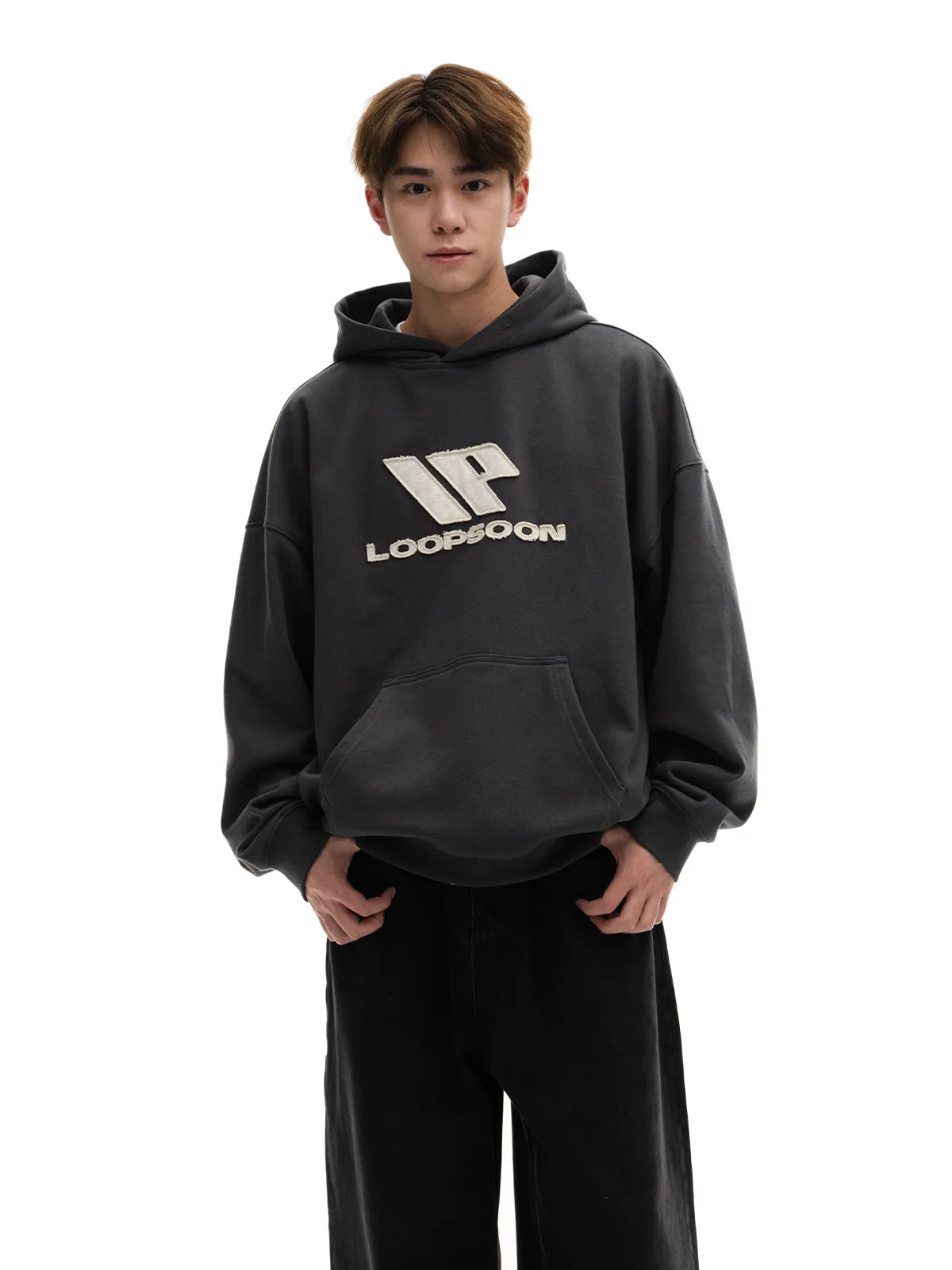 Loopsoon Hooded Pullover Monogram Patch Loose Guard