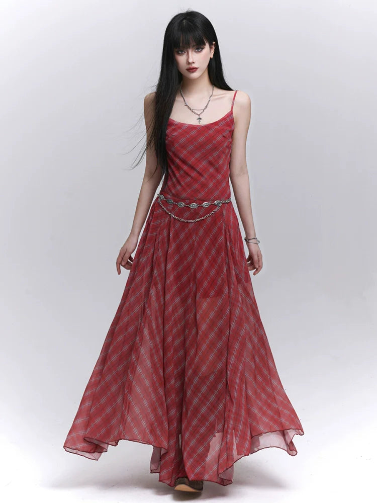 LADYGHOST Plaid Suspender Dress