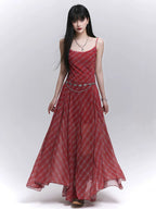 LADYGHOST Plaid Suspender Dress