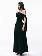 WTIHMIN Slanted Shoulder Strap Off-the-shoulder Dress