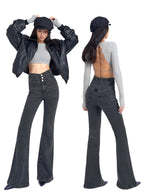 ABMY® V-Waist Herringbone Flared Jeans