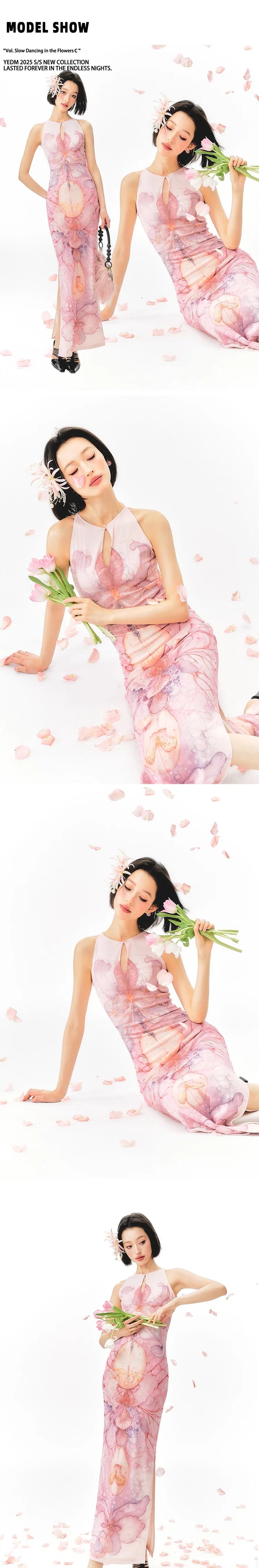 YEDM Floral Print Cheongsam Dress