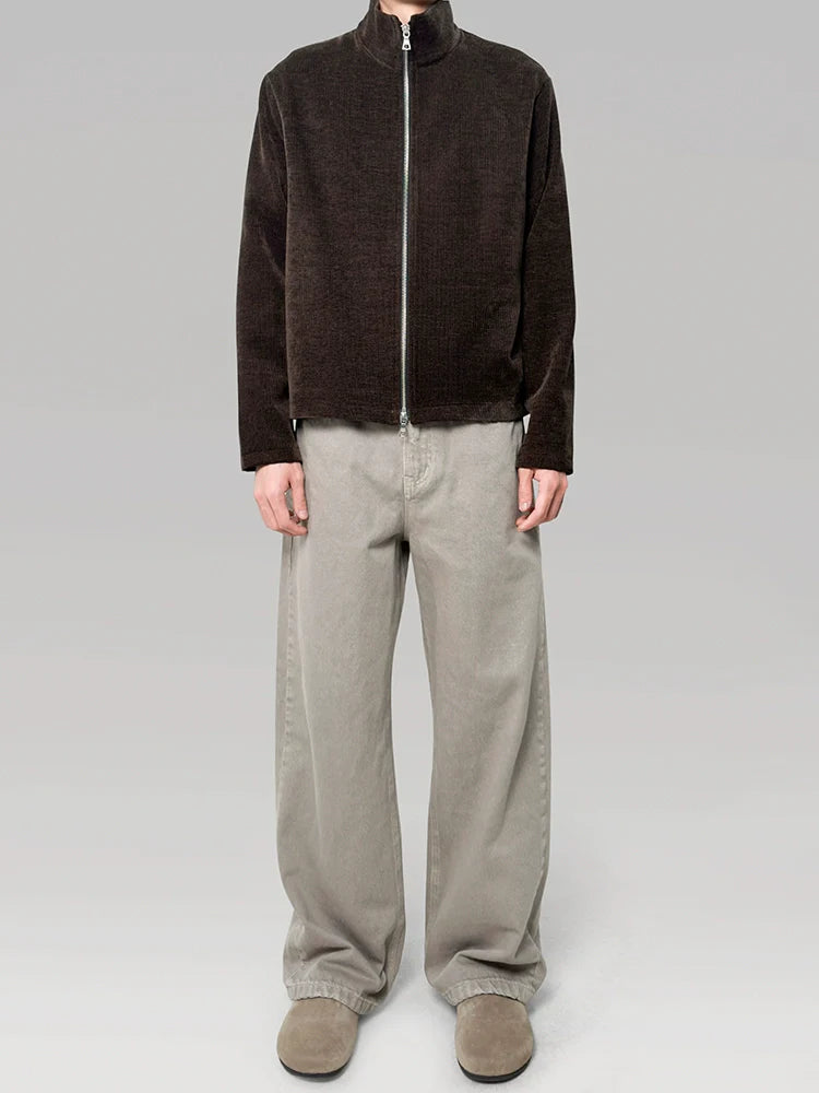 PLUS NO LOGO Striped Double Zipper Turtleneck Jacket