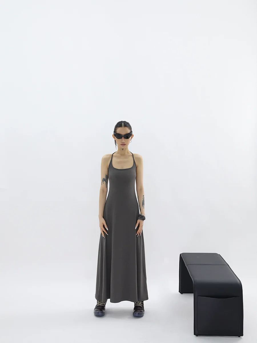 FUZZYKON Big U-neck Slim-fit I-shaped Sling Vest Dress