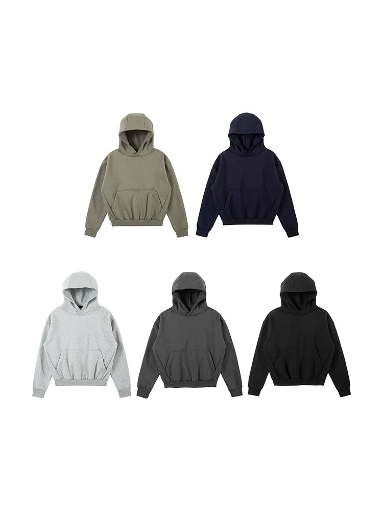 PLUS NO LOGO Short and Wide Stand-up Hooded Sweater