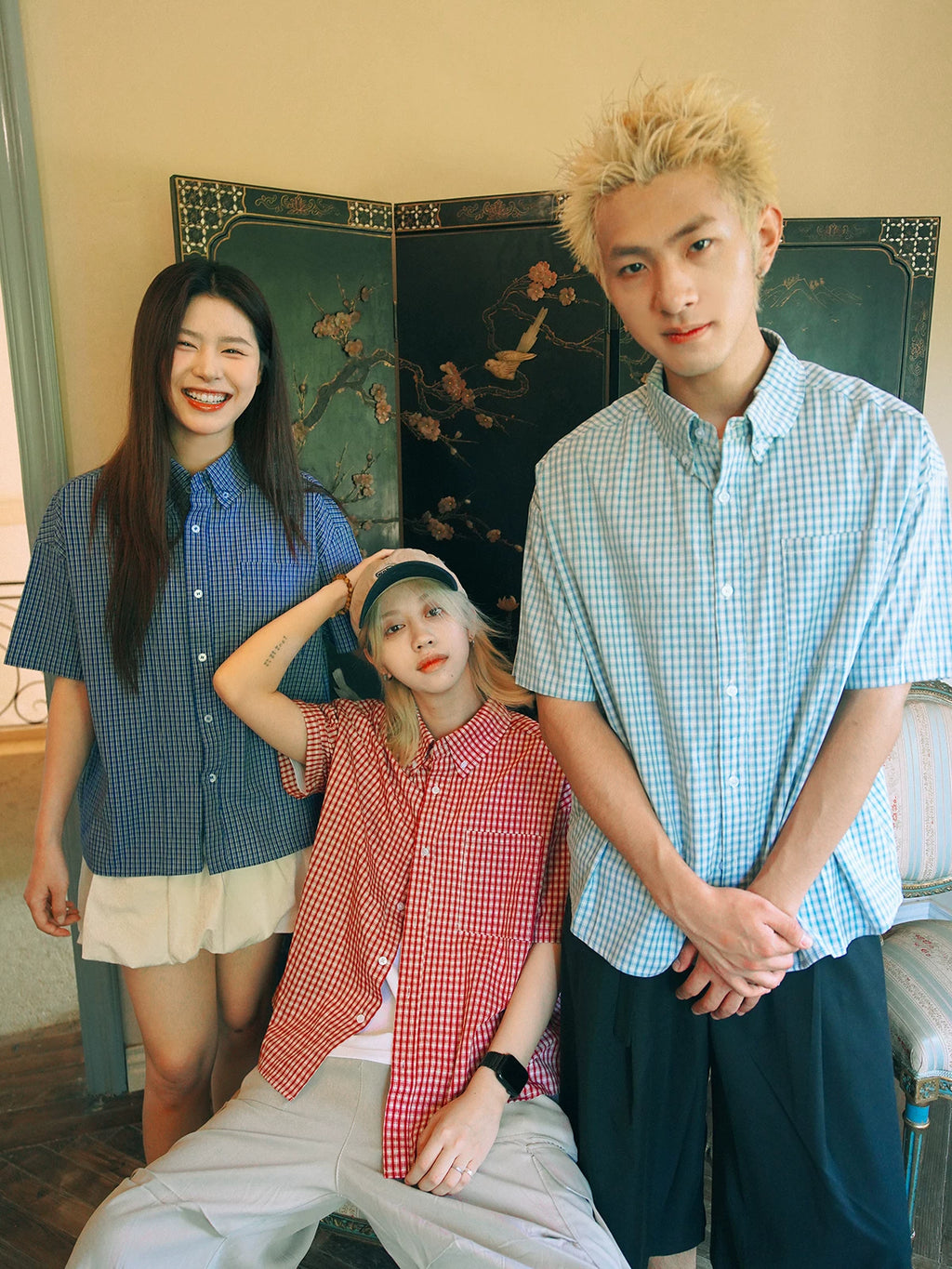 SOSTINE Retro Plaid Short Sleeve Shirt