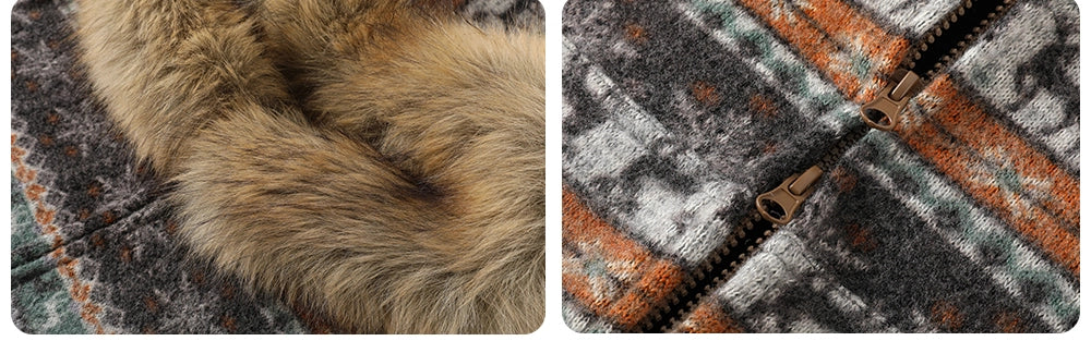 DONSMOKE Front Shoulder Fur Collar Thermal Casual Jacket