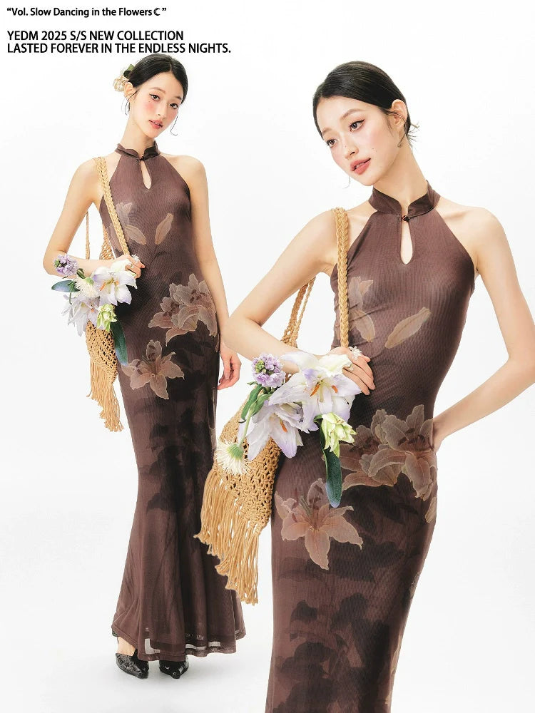 YEDM Floral Print Neck Dress