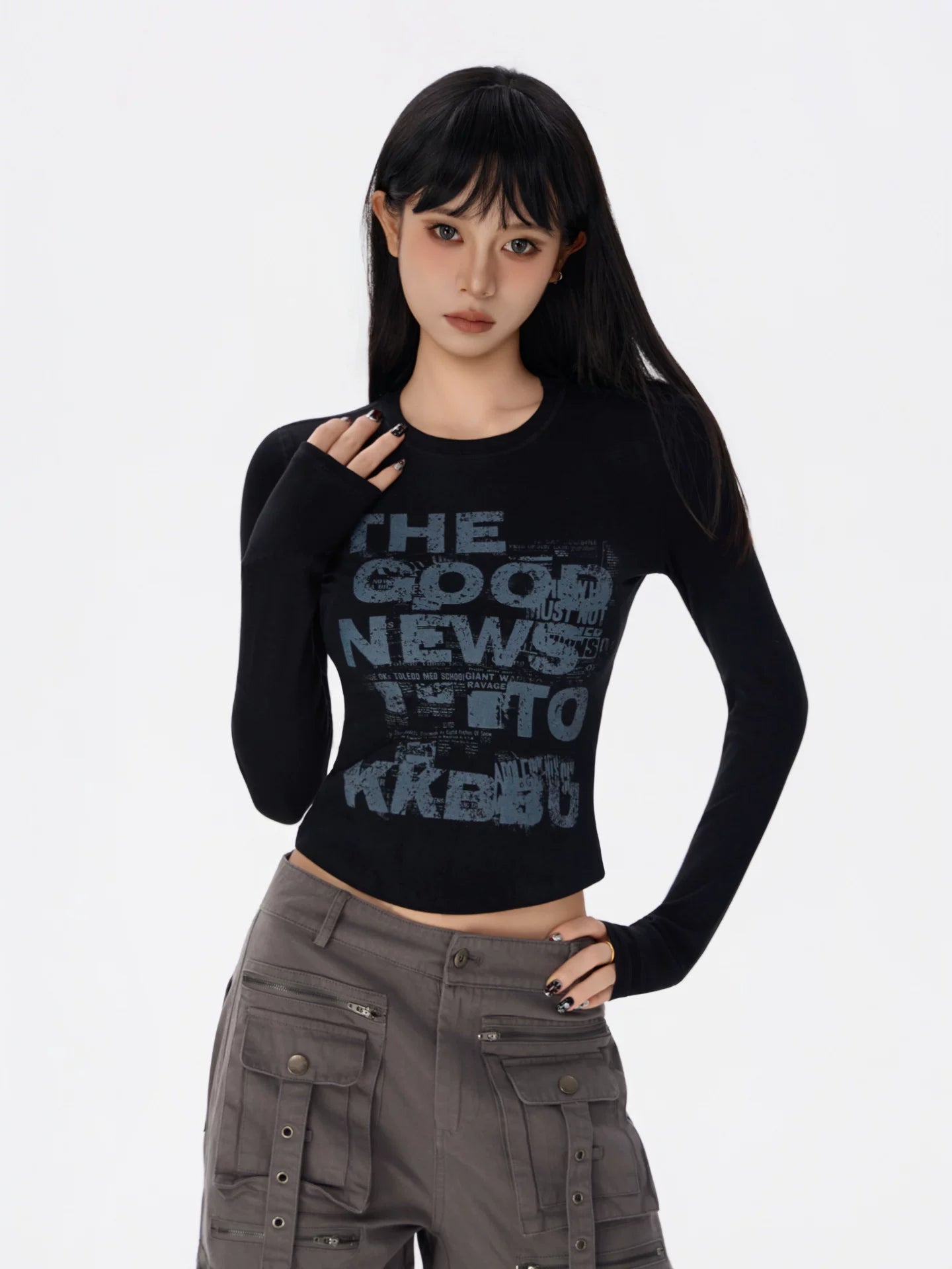 KKBBU Hot Girl Letter Printed Long Sleeve T Shirt