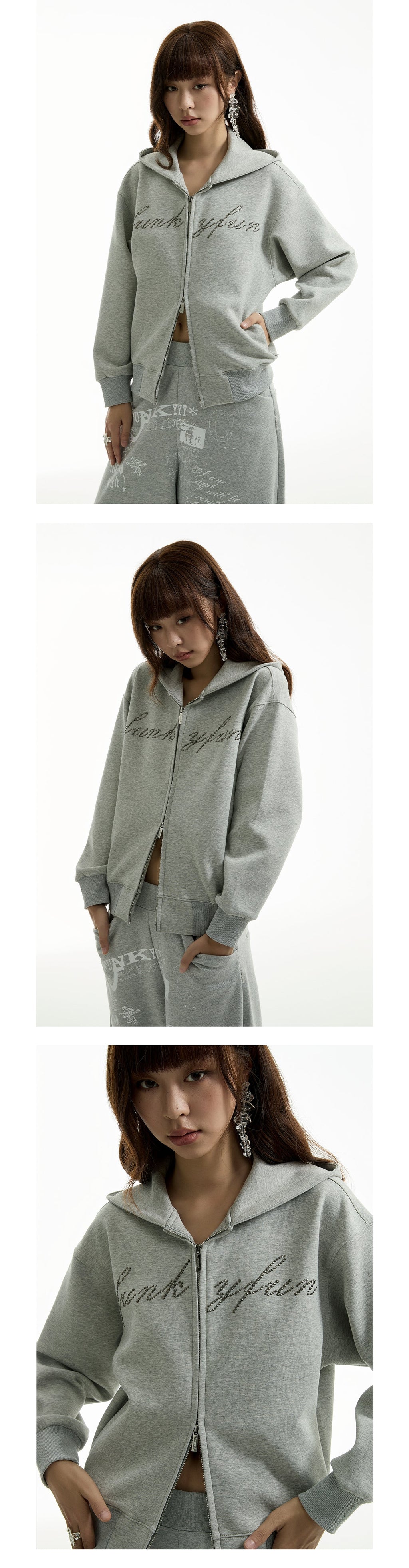 FUNKYFUN 2024AW LOGO Hot Diamond Cardigan Hooded Space Cotton Sweater Jacket
