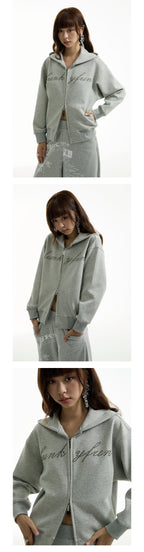 FUNKYFUN 2024AW LOGO Hot Diamond Cardigan Hooded Space Cotton Sweater Jacket