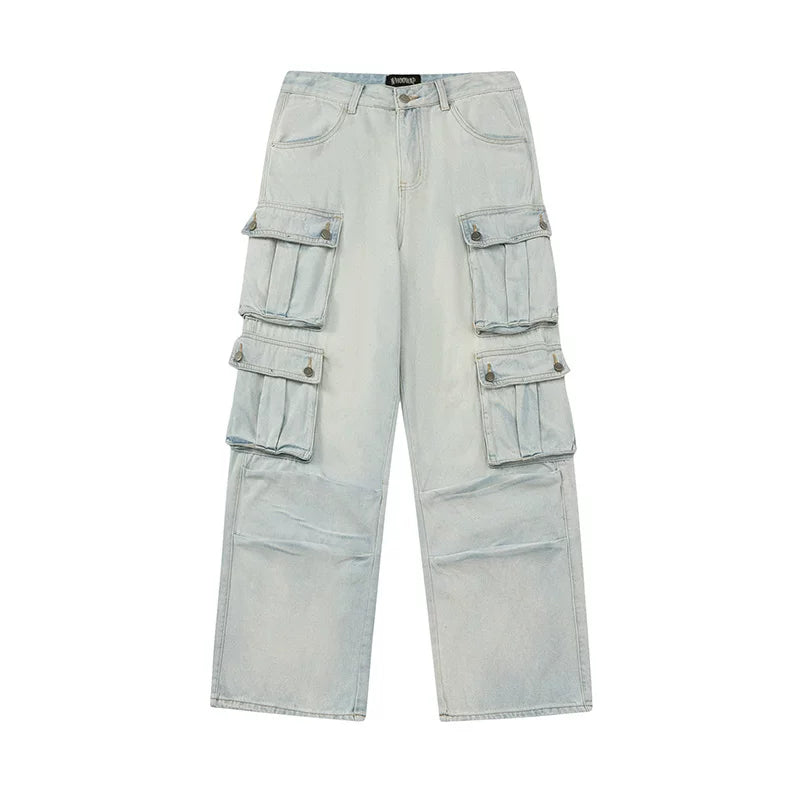 KKBBU Multi Pocket Washed Straight Work Jeans