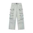 KKBBU Multi Pocket Washed Straight Work Jeans