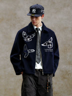YADcrew Quilted Sequined Peace Dove Fabric Lapel Jacket