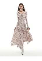 Imone Floral Waist Irregular Flared Sleeve Dress