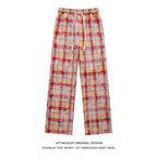 HTTAOSUP Retro Plaid Wide-Leg Pants
