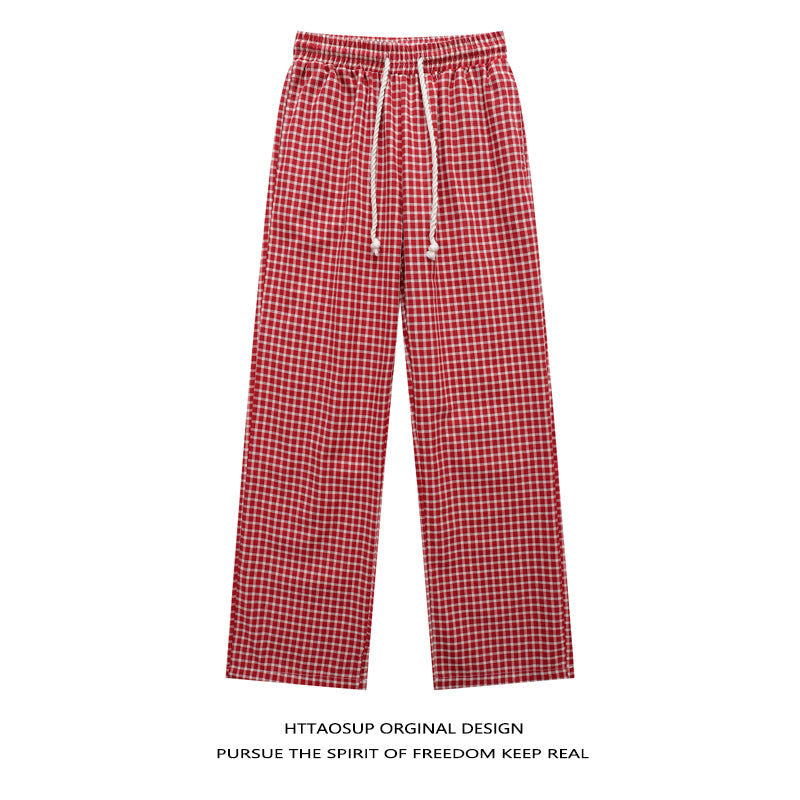 HTTAOSUP Retro Plaid Wide-Leg Pants