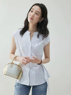 VOOE Temperament Pure Cotton Thin Belt Shirt