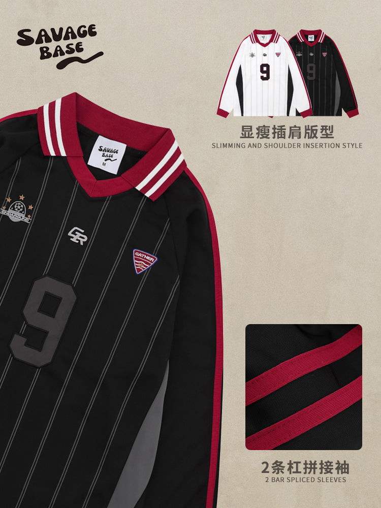 SAVAGEBASE American Vertical Striped Polo Long-Sleeve Jersey