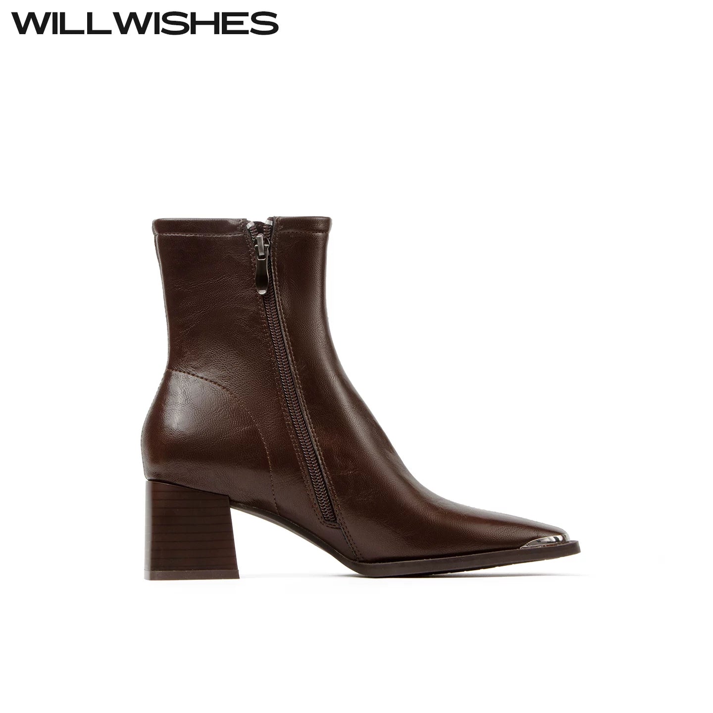 WILLWISHES Wang Ding Retro Brown Thick Heel Short Boots