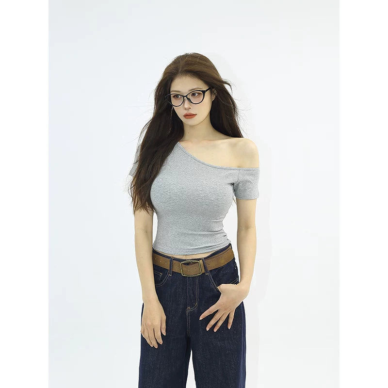 KKBBU Pure Desire Oblique Off Shoulder Short Sleeve Top