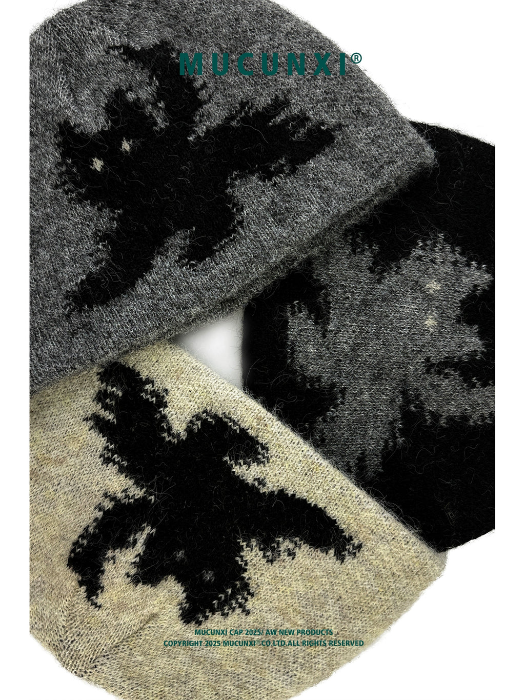 MUCUNXI Jacquard Kitten Knit Beanie