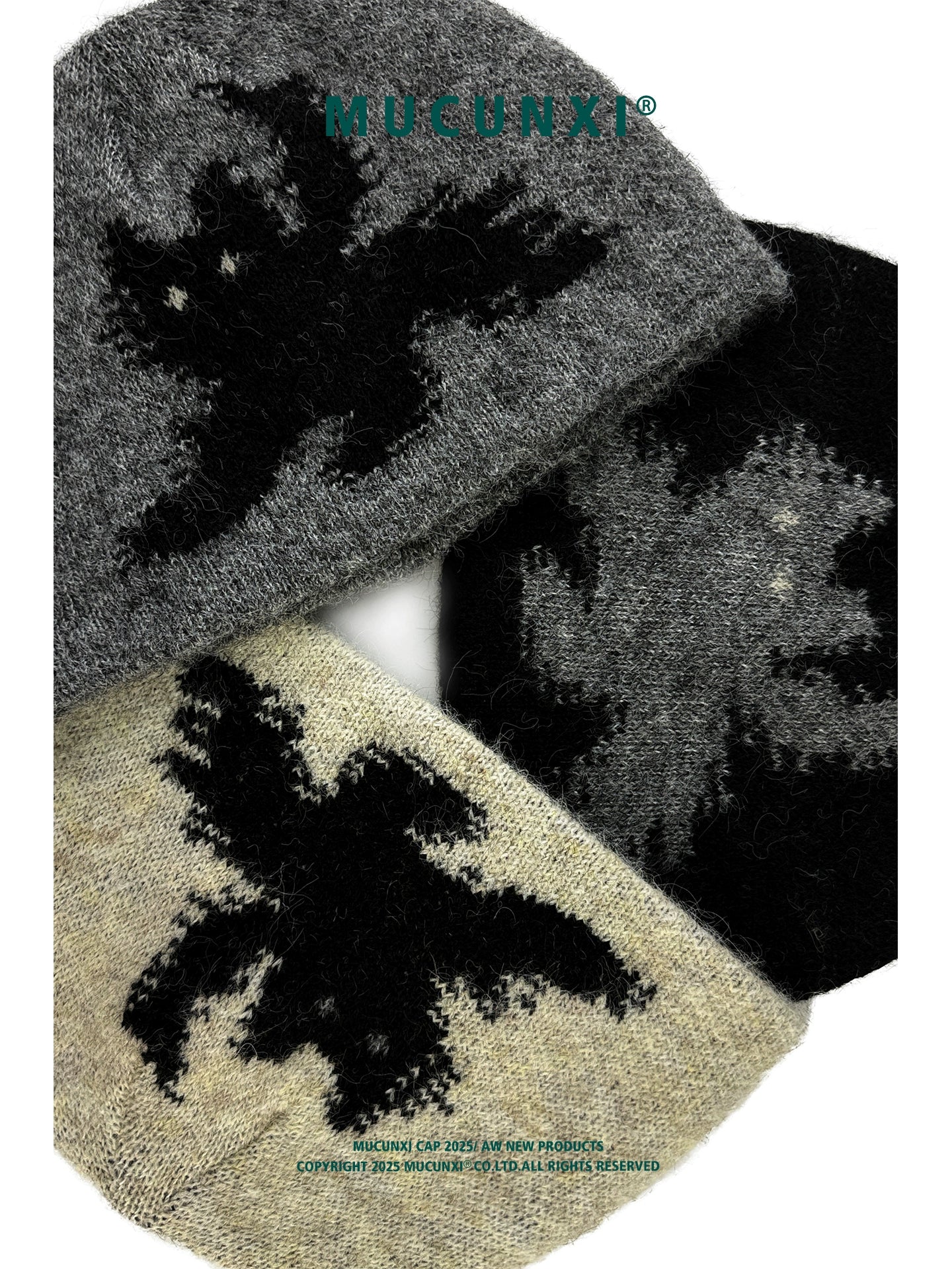 MUCUNXI Jacquard Kitten Knit Beanie