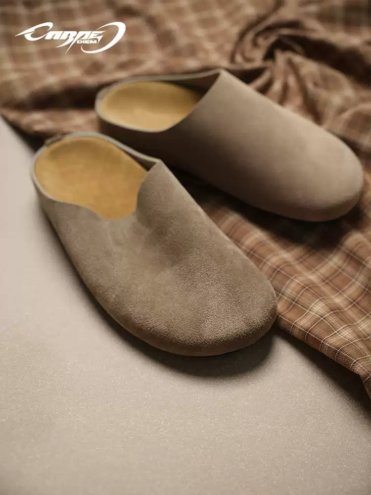 Carpe Diem Song Weilong Same-Style Gray Suede Row-Feng Baotou Half-Slippers