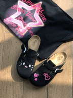 Cat & Sofa Black & Pink Birkenstock Half Slippers